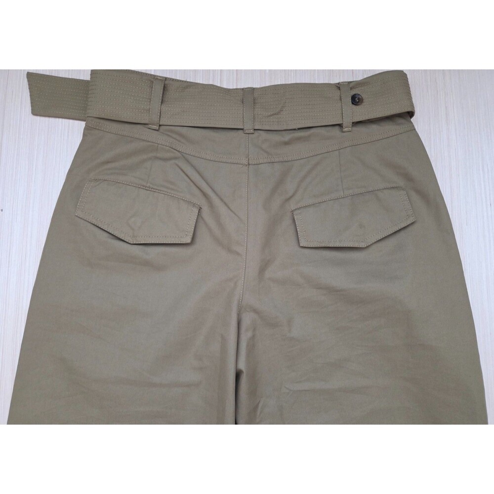 Zara  Woman Collection Medium Belted Twill Wide Leg Pants Women’s Olive Brown - Picture 8 of 11